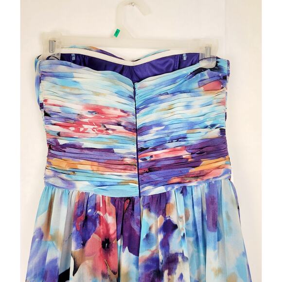 JS Boutique blue floral strapless chiffon gown Size Small Dopamine HOCO Artsy - Picture 6 of 13
